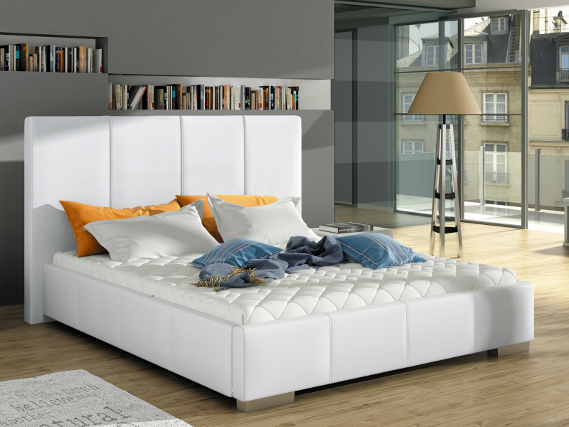 białe łóżko tapicerowane